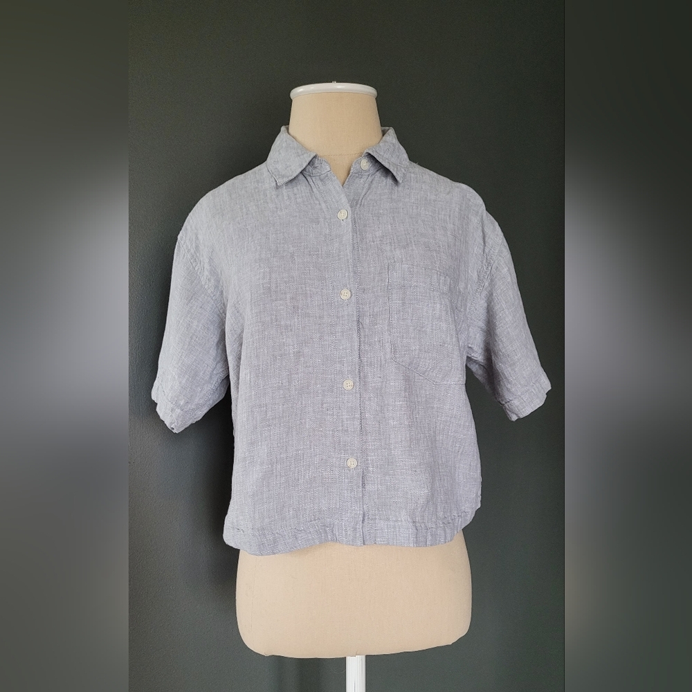 Athleta Retreat Short Sleeve Linen Button Down Blouse. Size XS